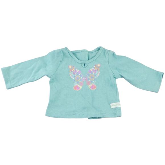 NEW American Girl BUTTERFLY GARDEN PAJAMA TOP Long Sleeve PJ Tee Aqua Blue Pink - Picture 4 of 4